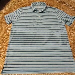 Southern Tide Light Blue and Navy Striped Polo